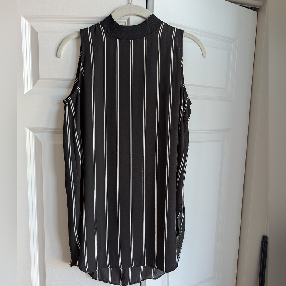 LOFT Black and White Stripe Tunic Tank